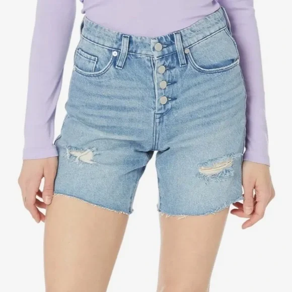 Blank NYC | Retro Warren High Rise Distressed Denim Shorts | 26 - Picture 2 of 14